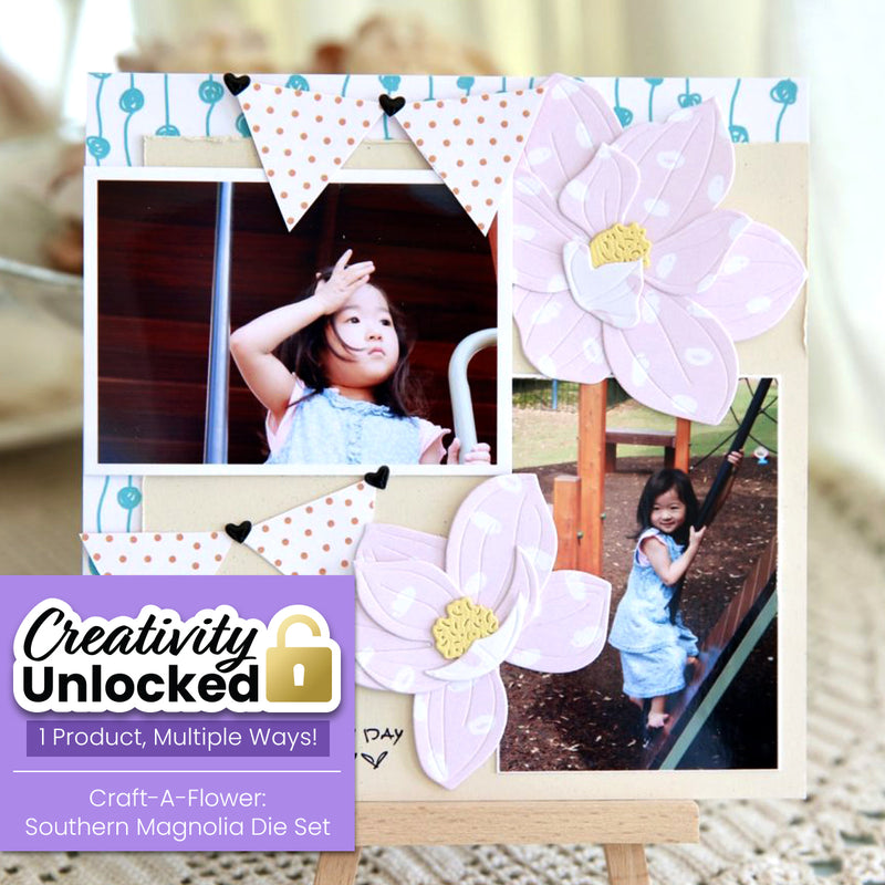 Creativity Unlocked feat. Craft-A-Flower: Southern Magnolia | Make Patterned Paper Flowers for a Scrapbook Page