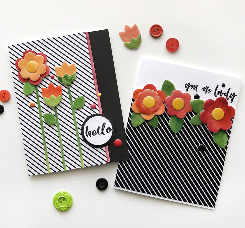 Folksy Florals in Black & White Background
