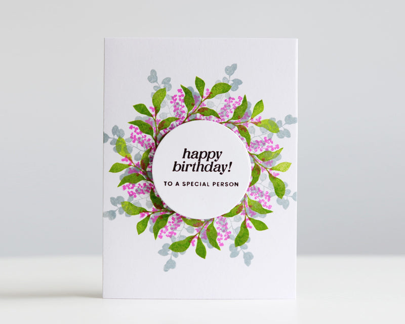Botanical Wreath Birthday Card feat. the Stampwheel | Clean and Simple Cards