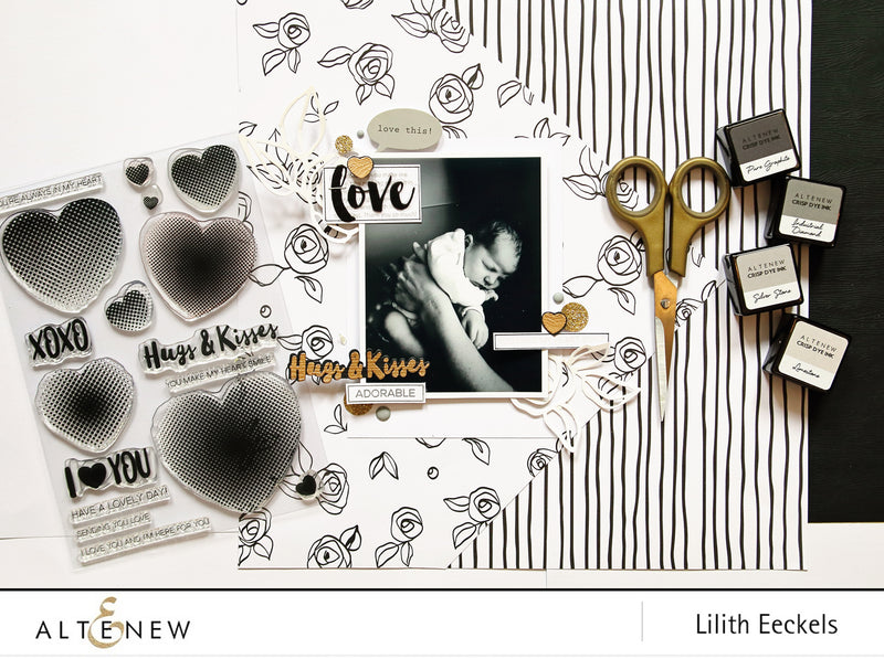 Video: Hugs and Kisses layout with Halftone Hearts Details