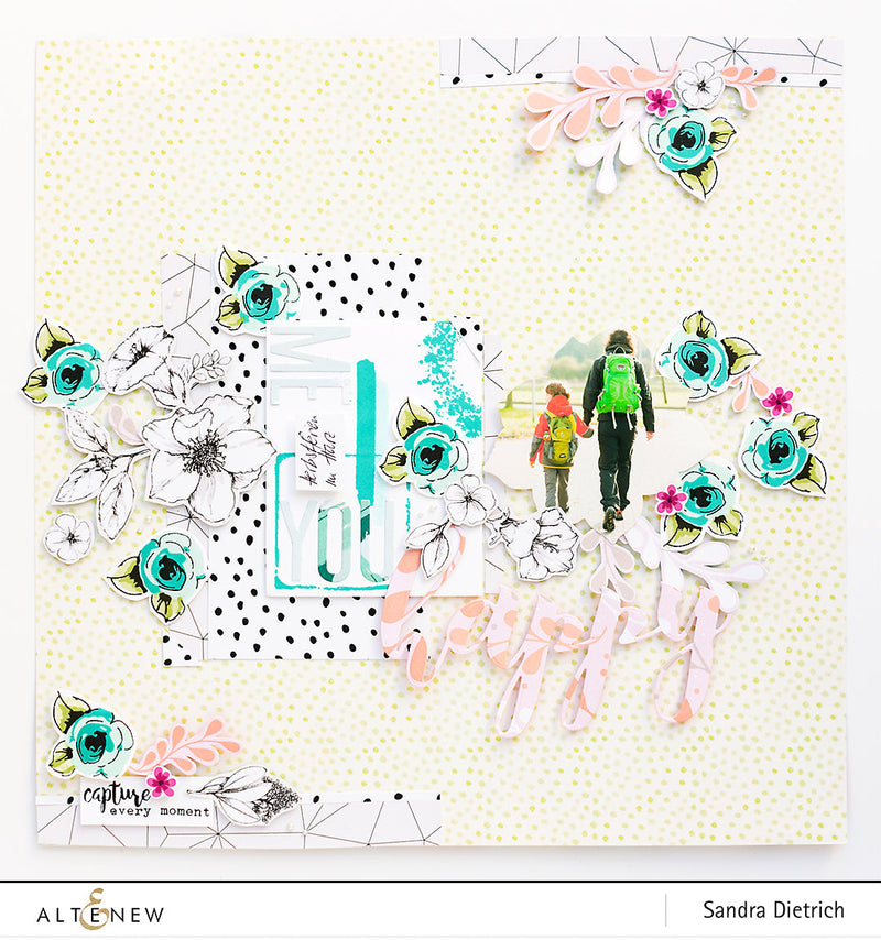 Painted Flowers Stamp Set on a Scrapbook Layout