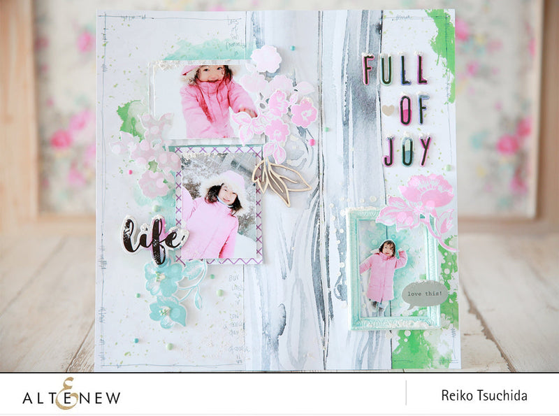 Winter Snow Day Layout with Frosted Garden Stamp