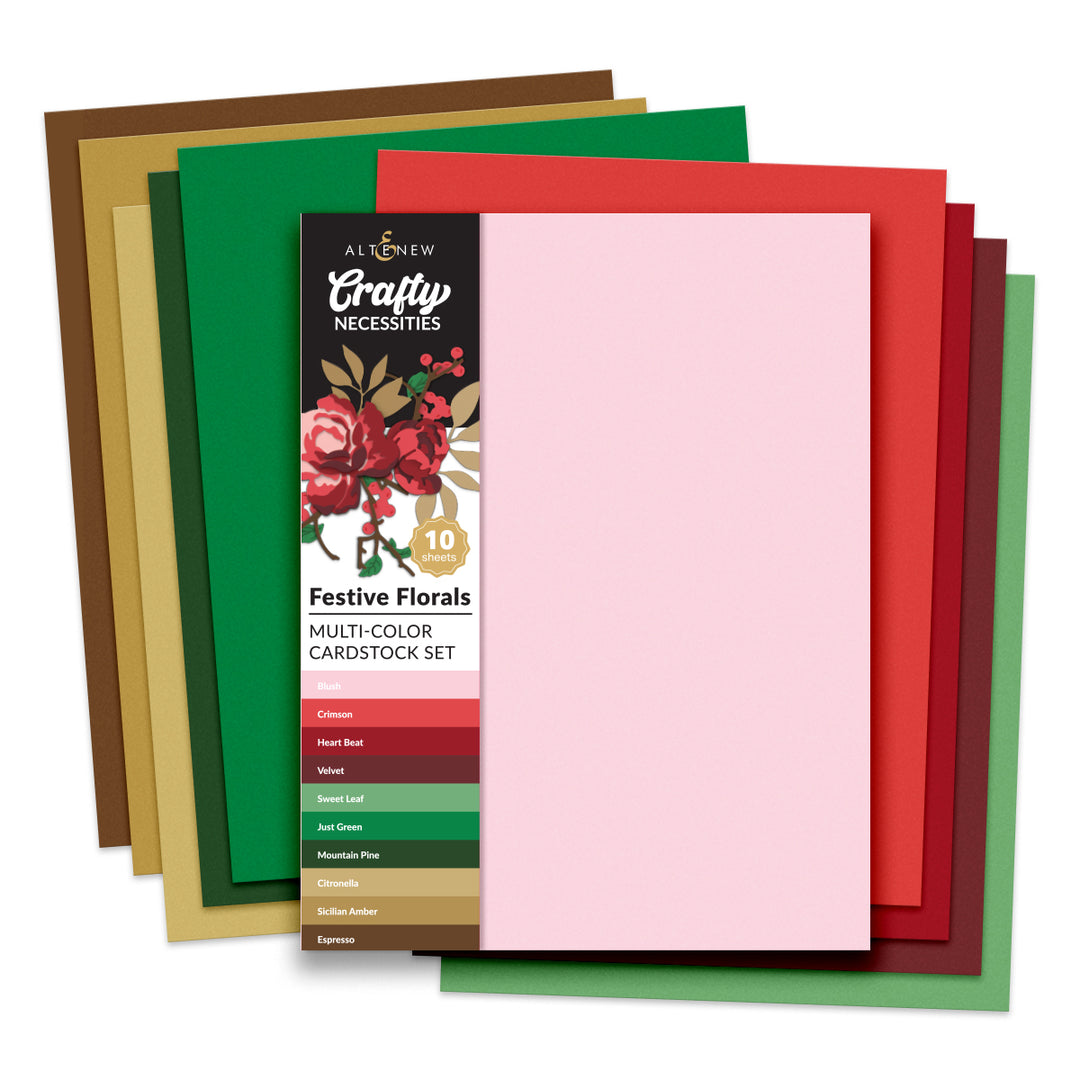 Crafty Necessities: Festive Florals Multi-Color Cardstock Pack (10 Sheets/Set) - Altenew