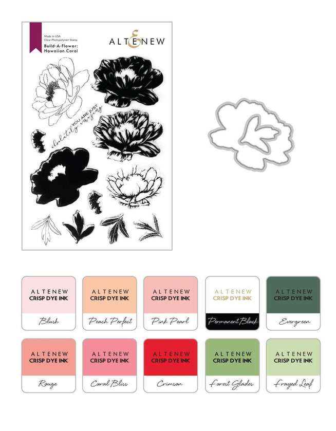 Altenew Build-A-Flower Set Build-A-Flower: Hawaiian Coral Layering Stamp & Die Set & Ink Bundle
