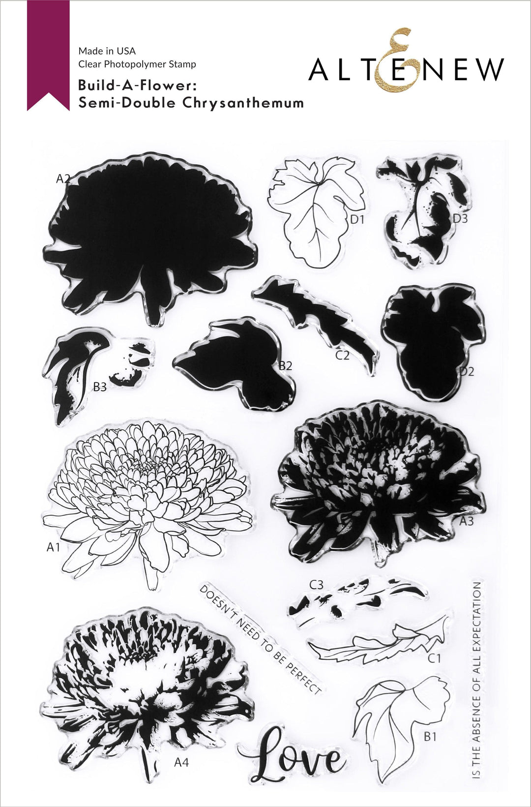 Altenew Build-A-Flower Set Build-A-Flower: Semi-Double Chrysanthemum Layering Stamp & Die Set & Ink Bundle