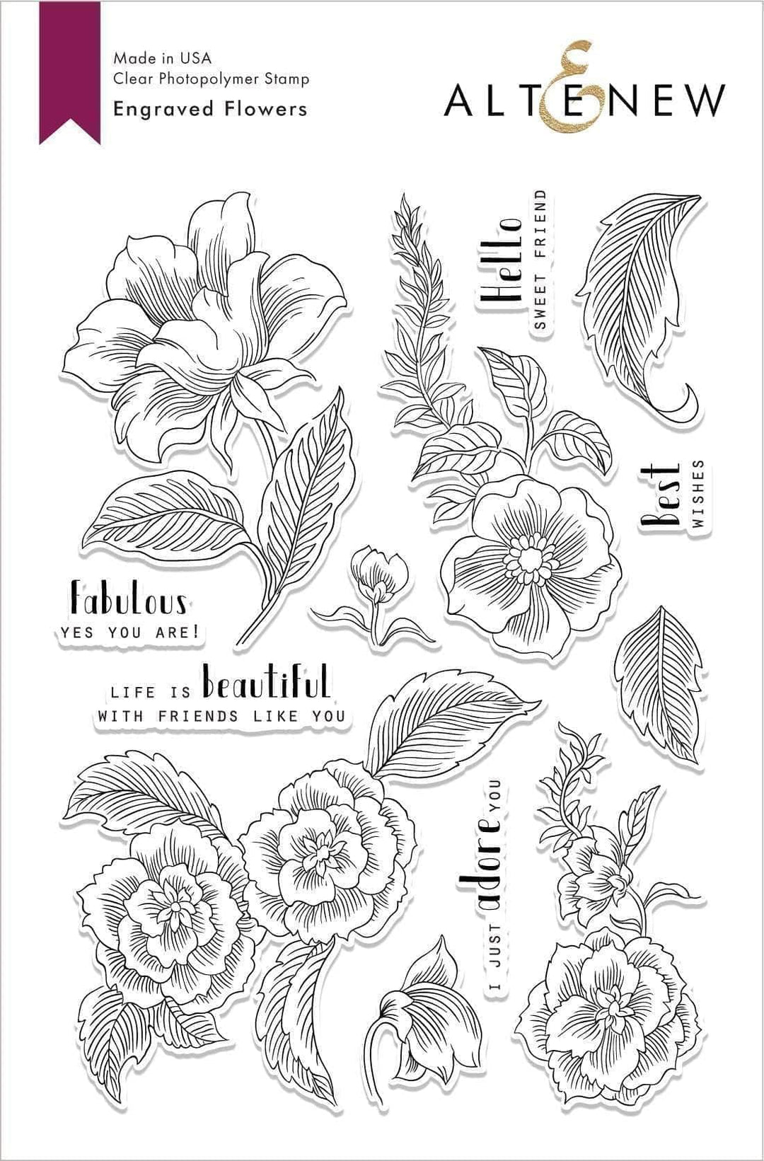 Photocentric Clear Stamps Engraved Flowers Stamp Set
