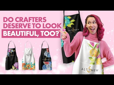 Artsy Apron: Red & Blue Billowing Peonies - Black