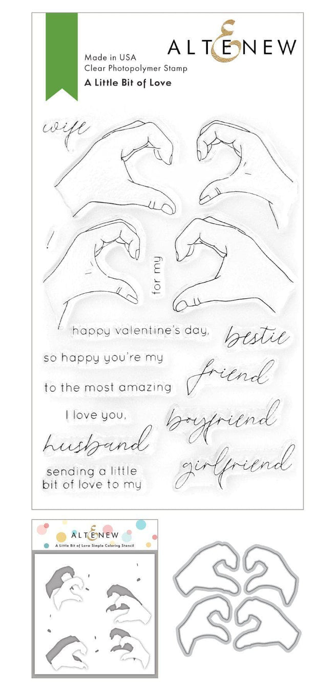 Altenew Stamp & Die & Stencil Bundle A Little Bit of Love Stamp & Die & Coloring Stencil Bundle