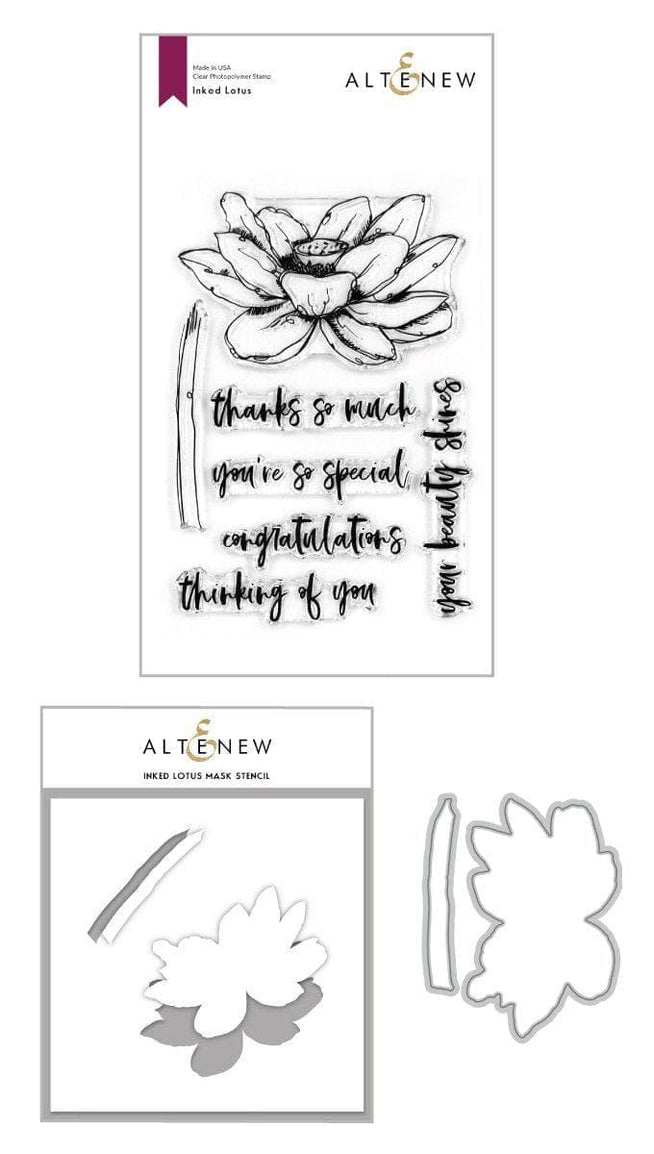 Altenew Stamp & Die & Stencil Bundle Inked Lotus Stamp & Die & Mask Stencil Bundle