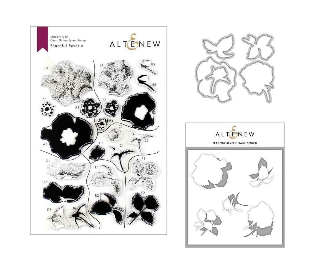 Altenew Stamp & Die & Stencil Bundle Peaceful Reverie Stamp & Die & Mask Stencil Bundle