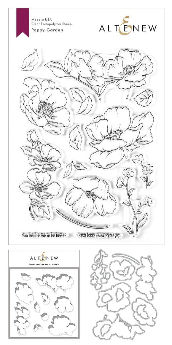 Altenew Stamp & Die & Stencil Bundle Poppy Garden Stamp & Die & Mask Stencil Bundle