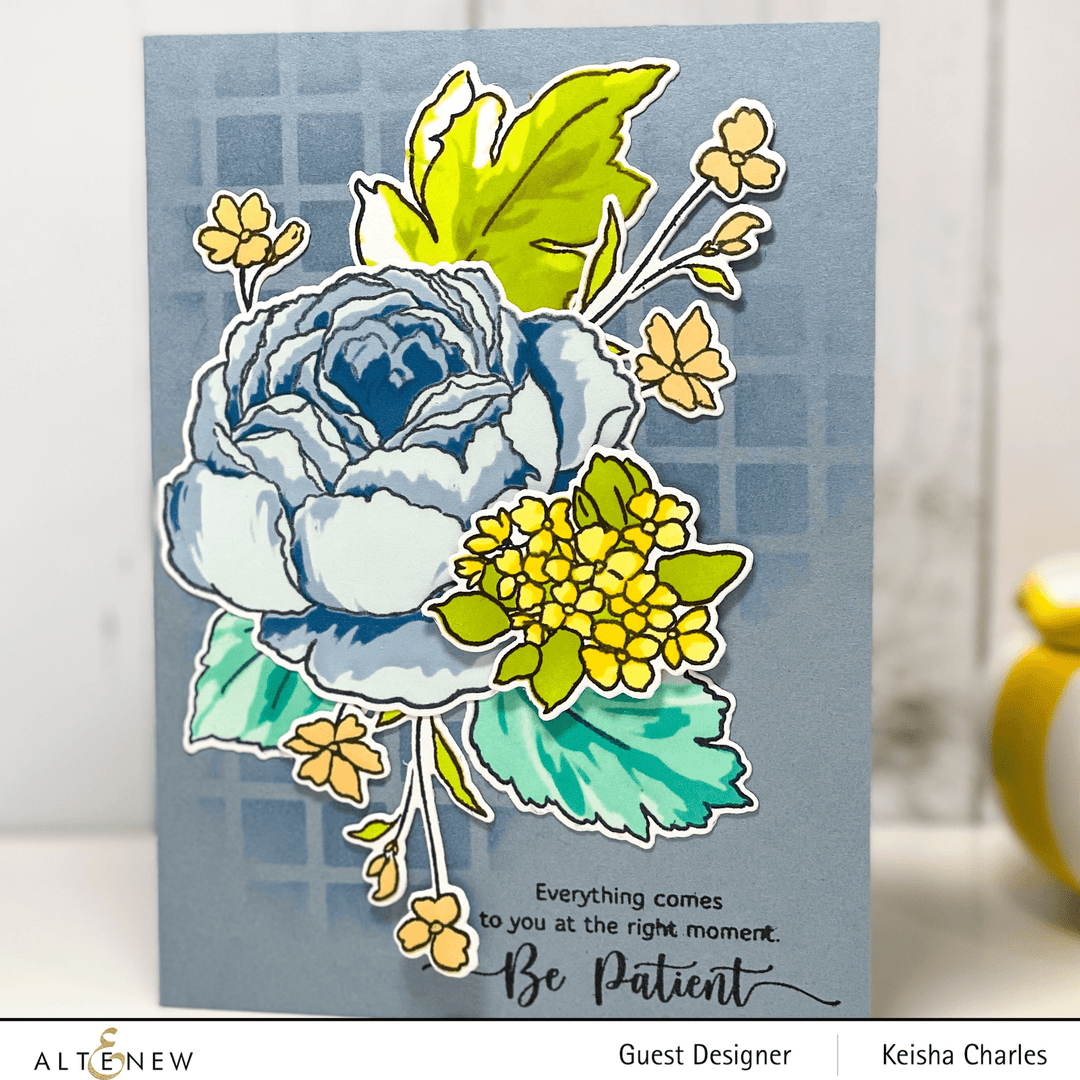 Altenew Stamp & Die & Stencil Bundle Tranquility Rose Stamp & Die & Coloring Stencil Bundle