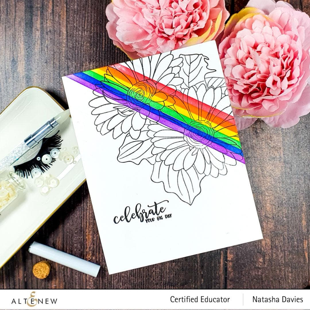 Altenew Stamp & Watercolor Bundle Paint-A-Flower: Gerbera Revolution & Hawaiian Shores Brush & Fine Tip Pens Bundle