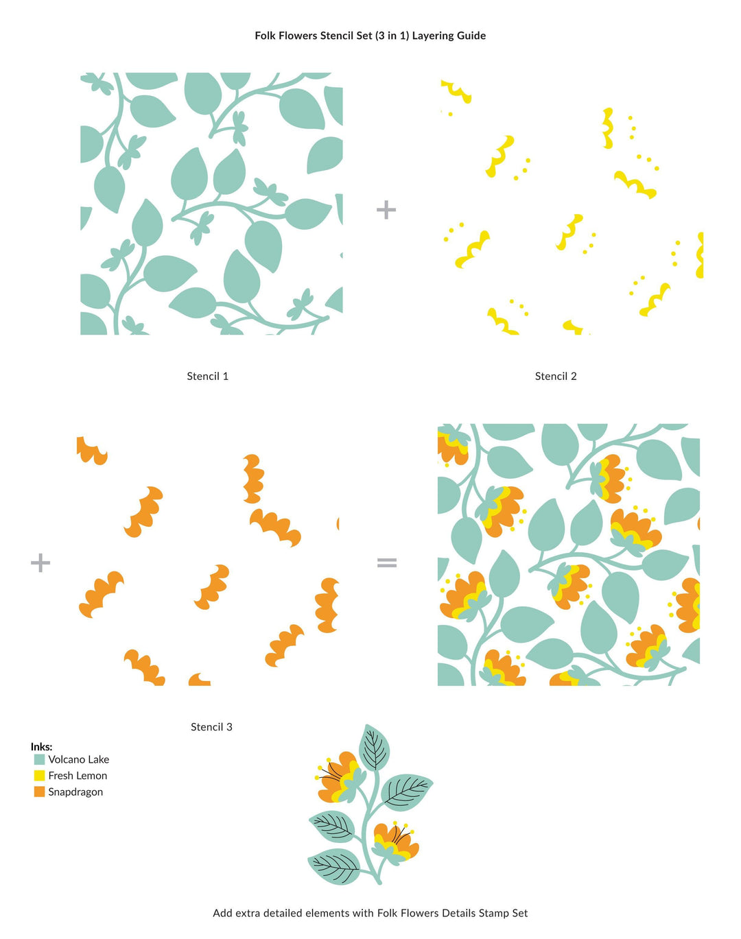EXP Factors Stencil Folk Flowers Stencil Set (3 in 1)